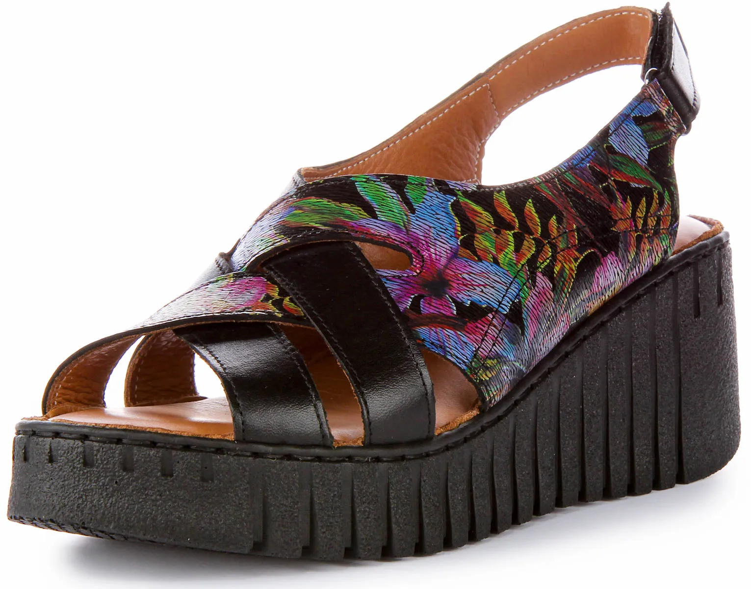 Adele Soft Footbed Wedges Sandals In Black Floral