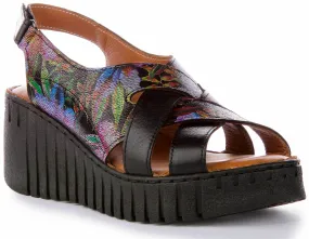 Adele Soft Footbed Wedges Sandals In Black Floral