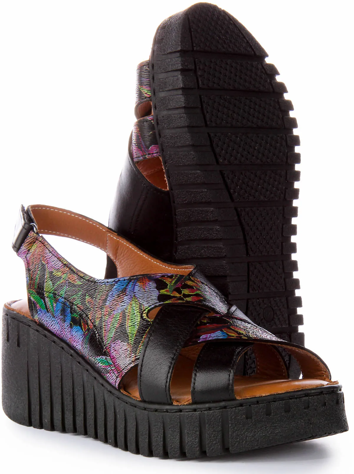 Adele Soft Footbed Wedges Sandals In Black Floral