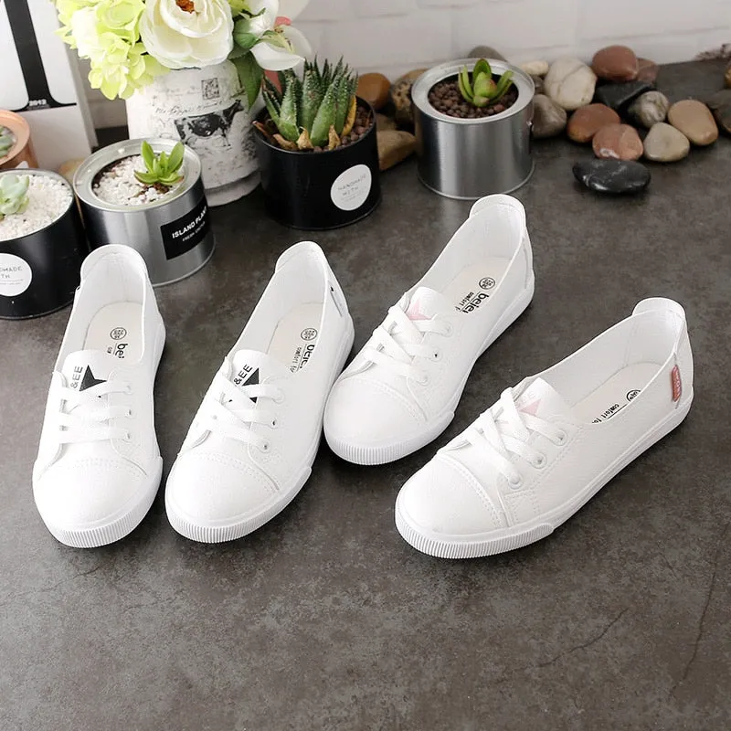 Comfortable Casual Flat White Lace-up Shoes Summer Vulcanized