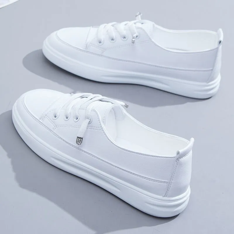 Comfortable Casual Flat White Lace-up Shoes Summer Vulcanized