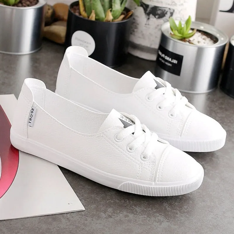 Comfortable Casual Flat White Lace-up Shoes Summer Vulcanized