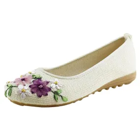 Comfortable  Flower  Slip On Cotton Fabric Flats