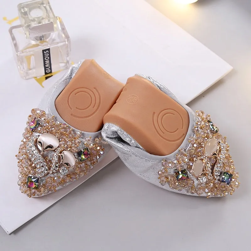 Comfortable Luxury Rhinestone Embellished Ballerina Flats