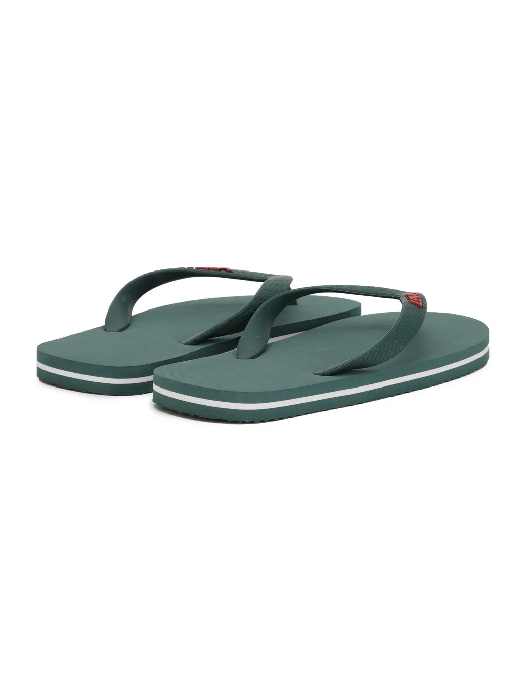 Men's Green Debossed Logo Solid Flip-Flops