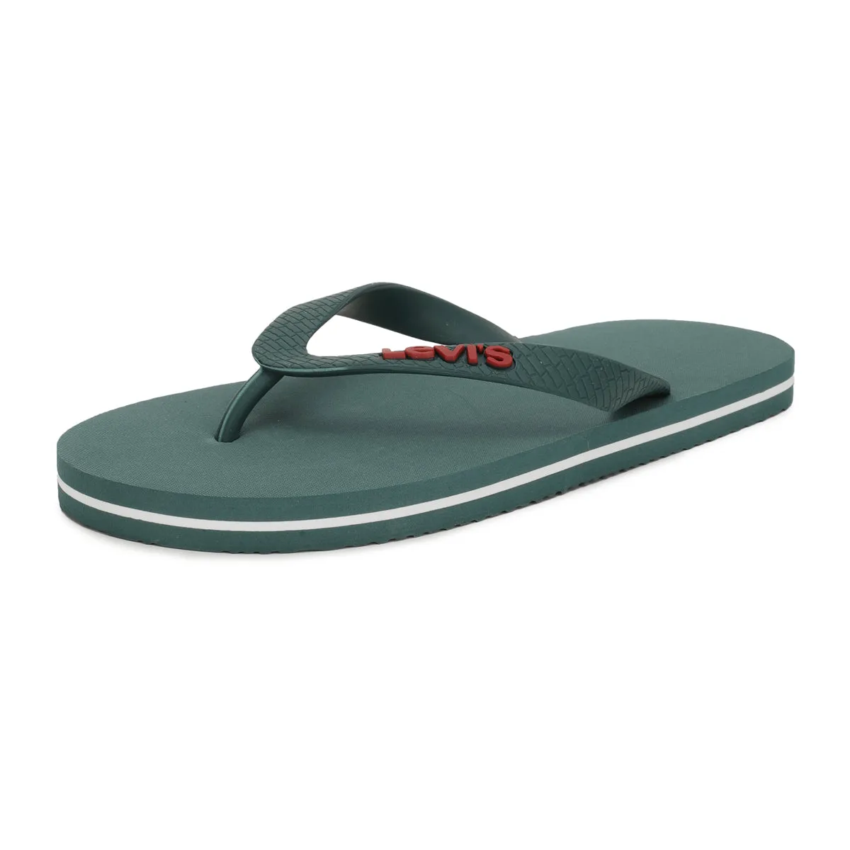 Men's Green Debossed Logo Solid Flip-Flops