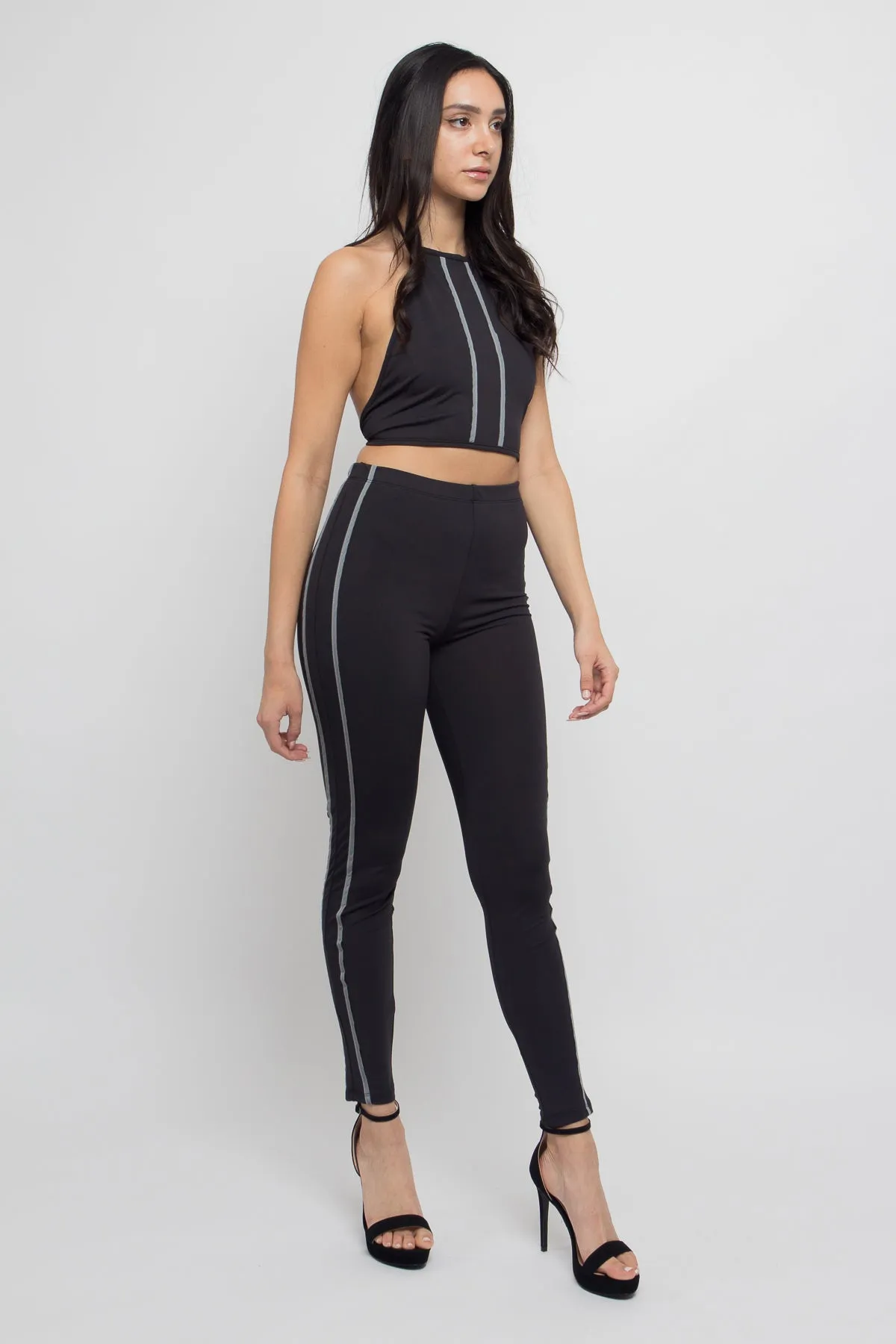 Reflective Strip Halter Top Set