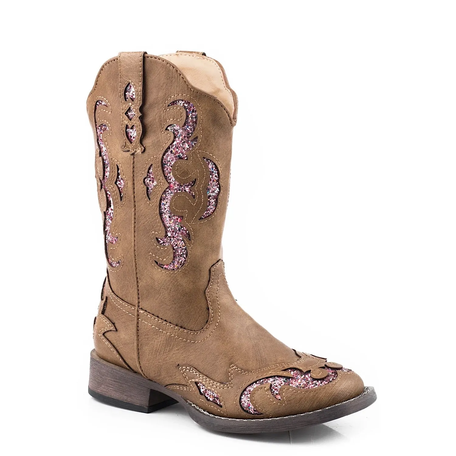 Roper LITTLE KIDS Glitter Gypsy Boot Tan/Pink Glitter