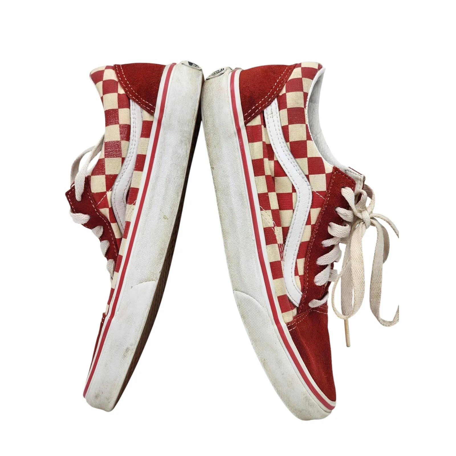 VANS Sneakers Red Checkered Shoes Canvas Mens 5.5 Womens 7 Low Top Skater 507452