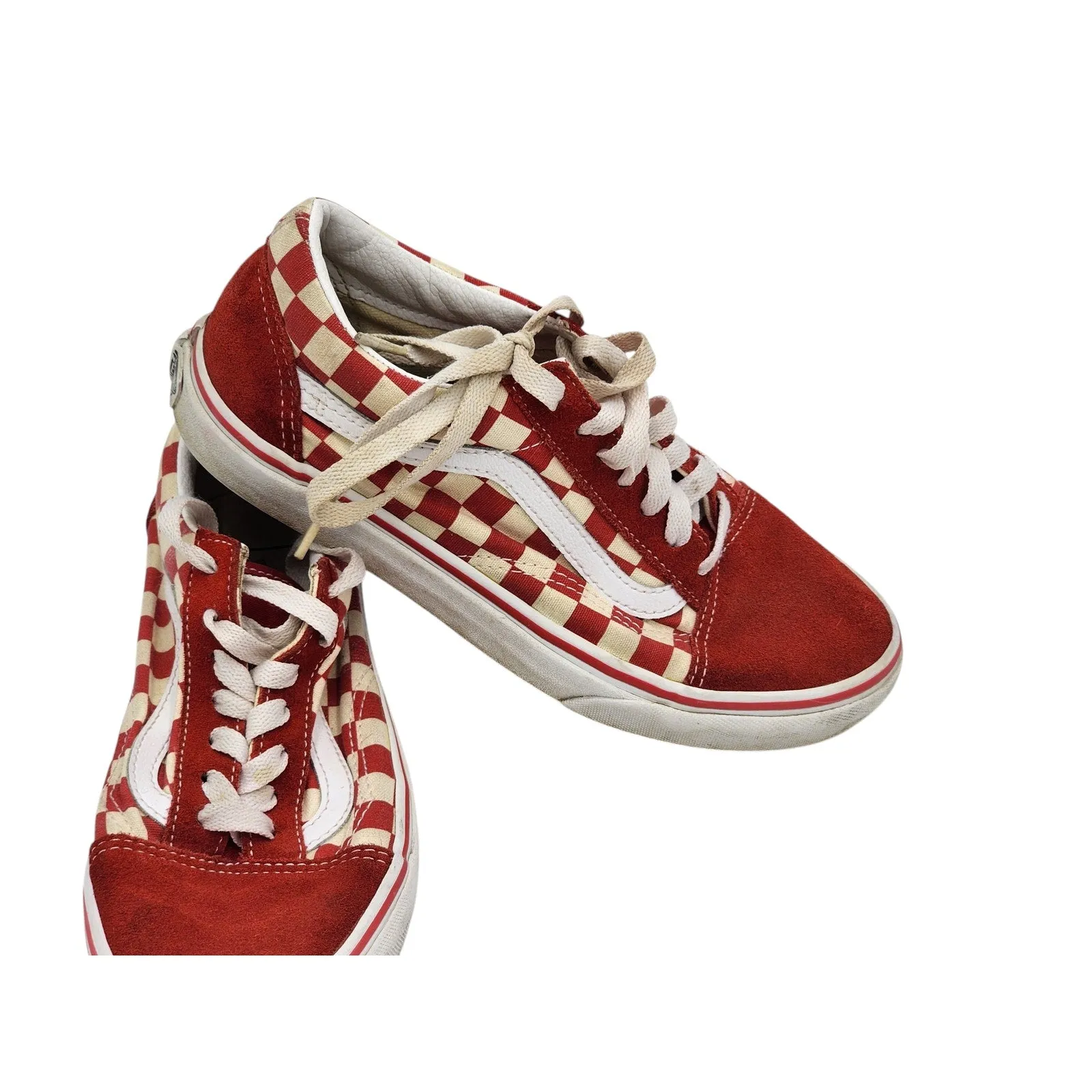 VANS Sneakers Red Checkered Shoes Canvas Mens 5.5 Womens 7 Low Top Skater 507452