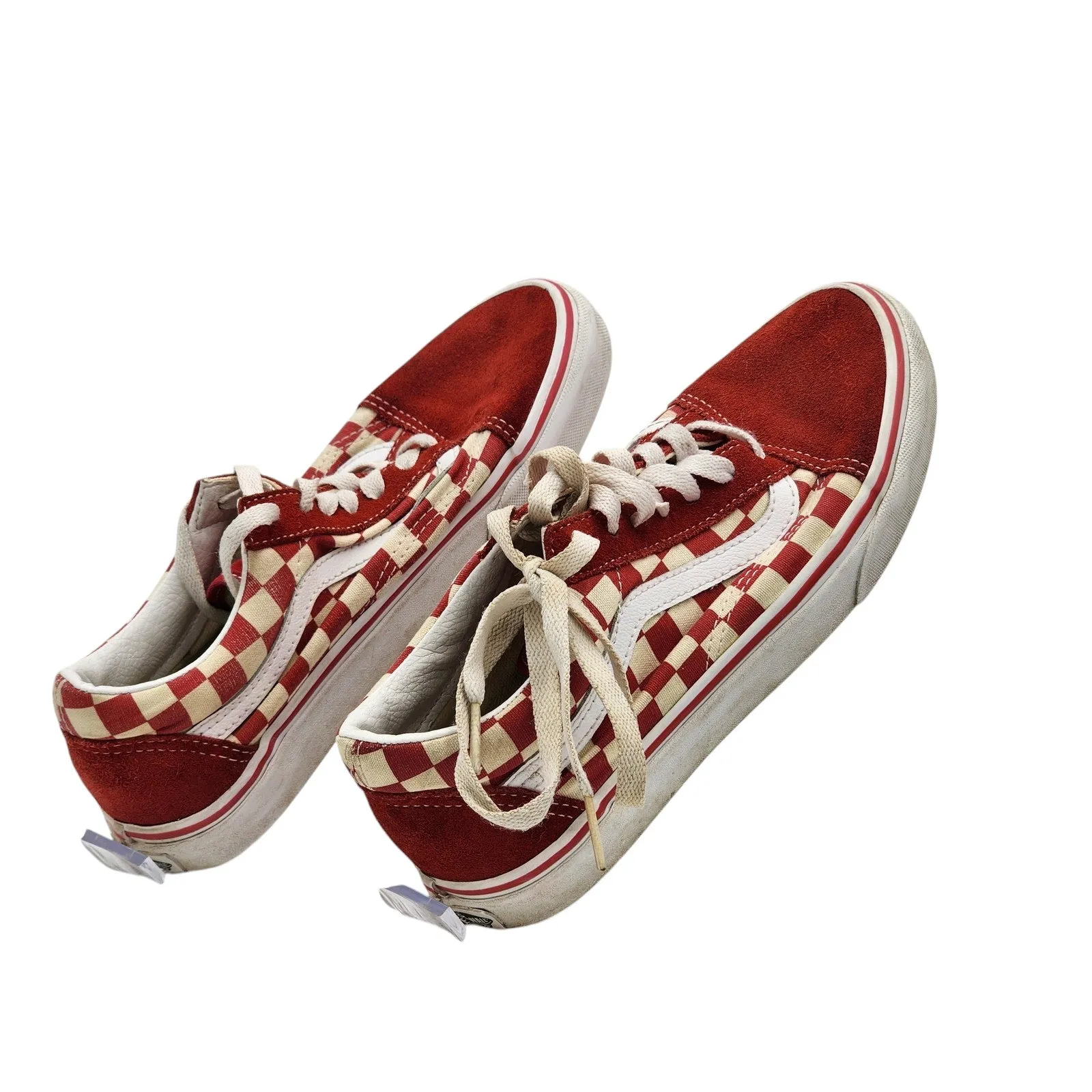 VANS Sneakers Red Checkered Shoes Canvas Mens 5.5 Womens 7 Low Top Skater 507452