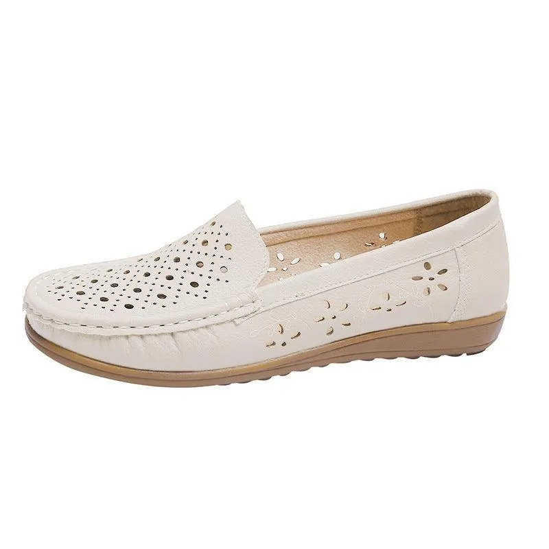 Women’s Hollow Out Loafers – Breathable Anti-Slip Wedge Flats