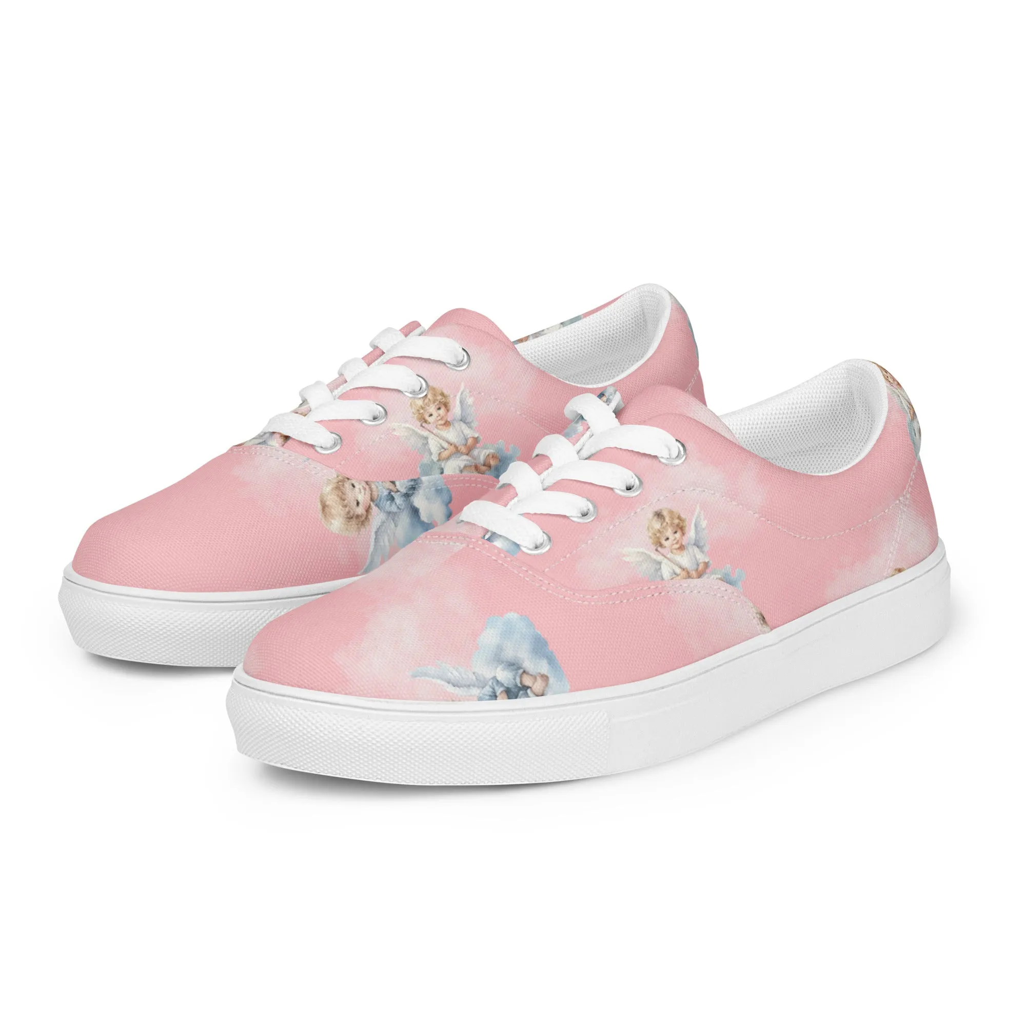 Women’s pink angel print canvas lace-up sneakers