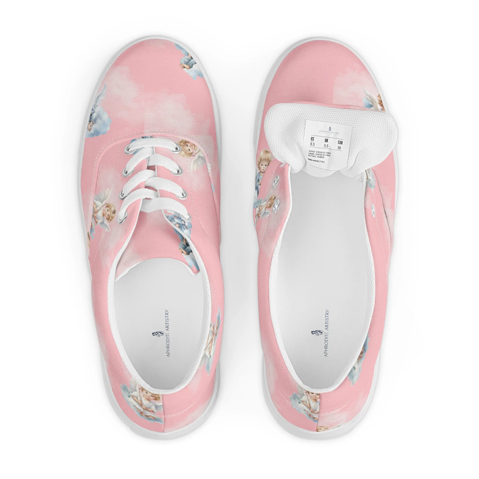 Women’s pink angel print canvas lace-up sneakers