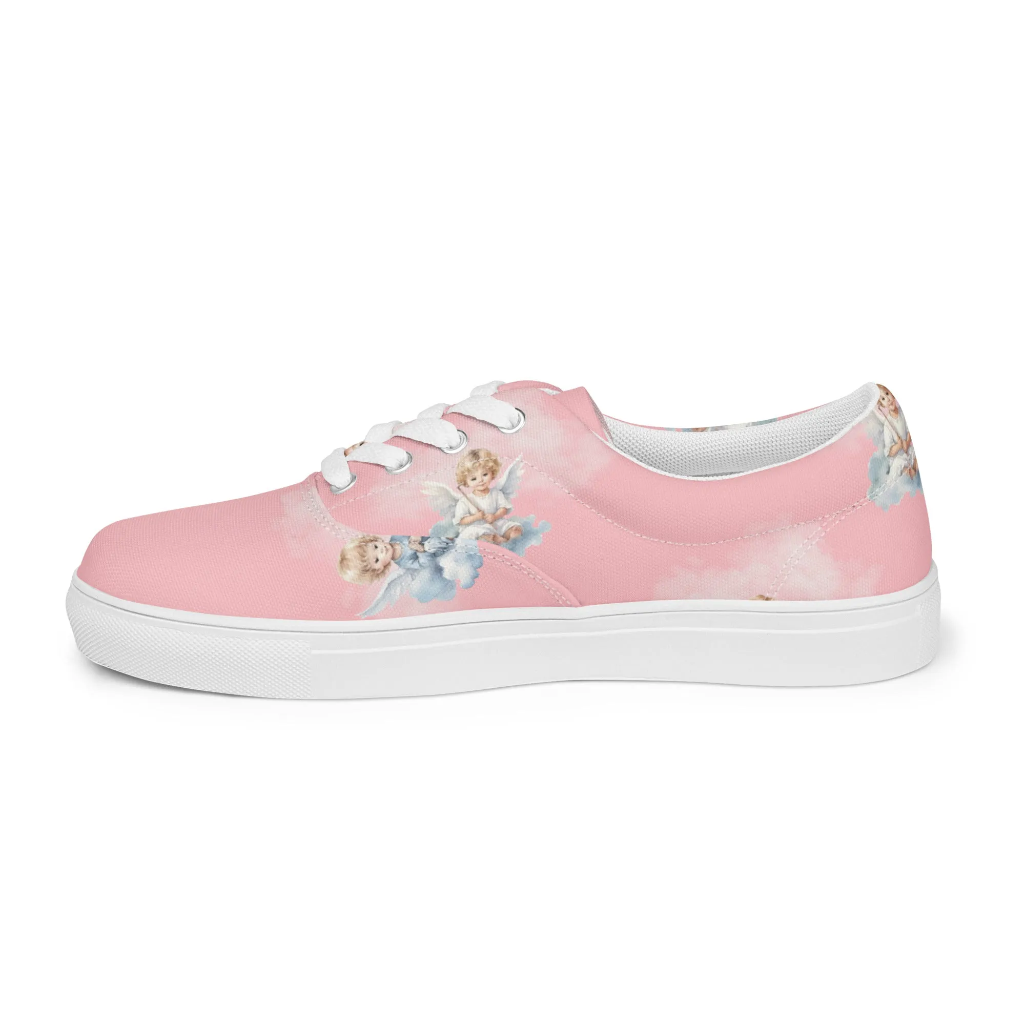 Women’s pink angel print canvas lace-up sneakers