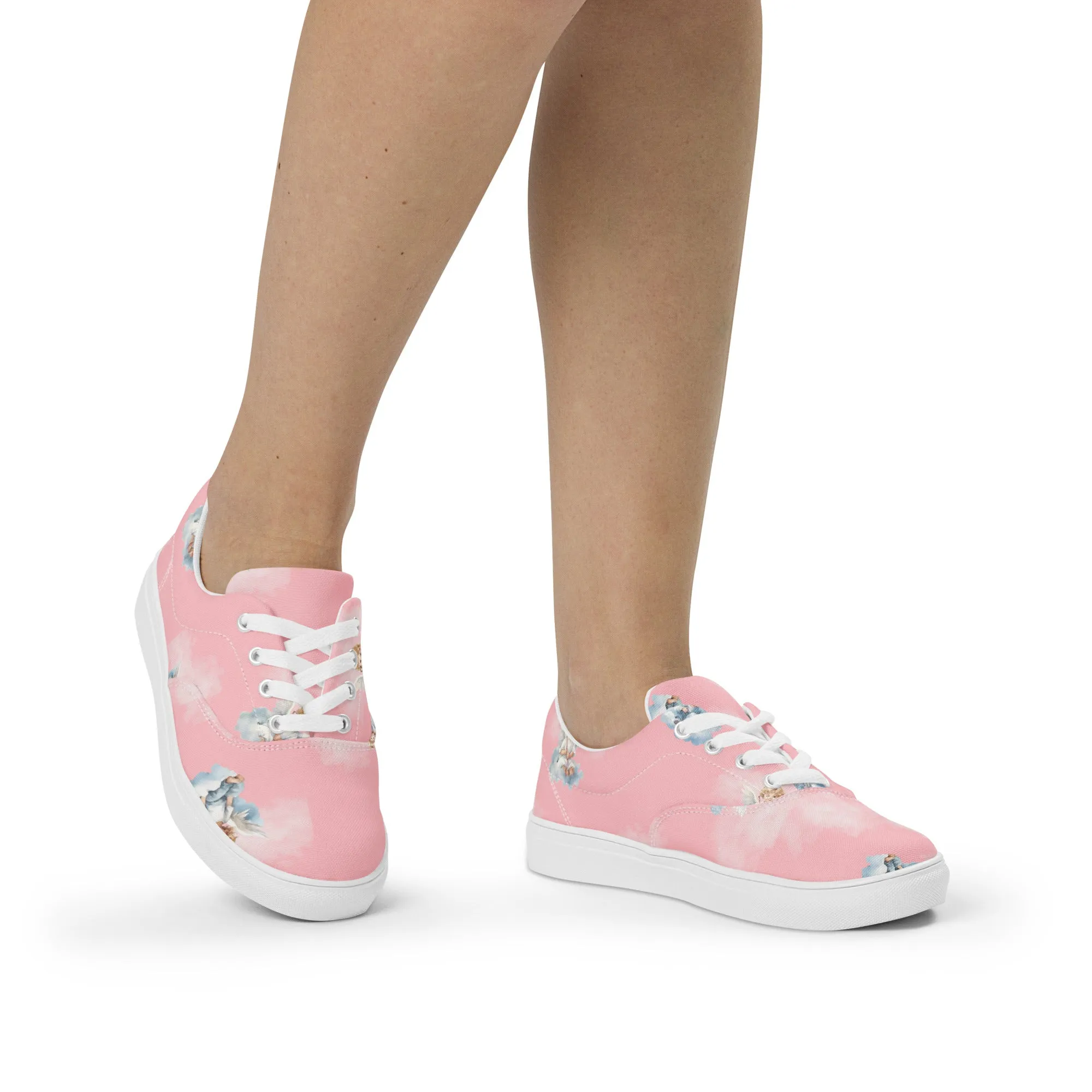 Women’s pink angel print canvas lace-up sneakers