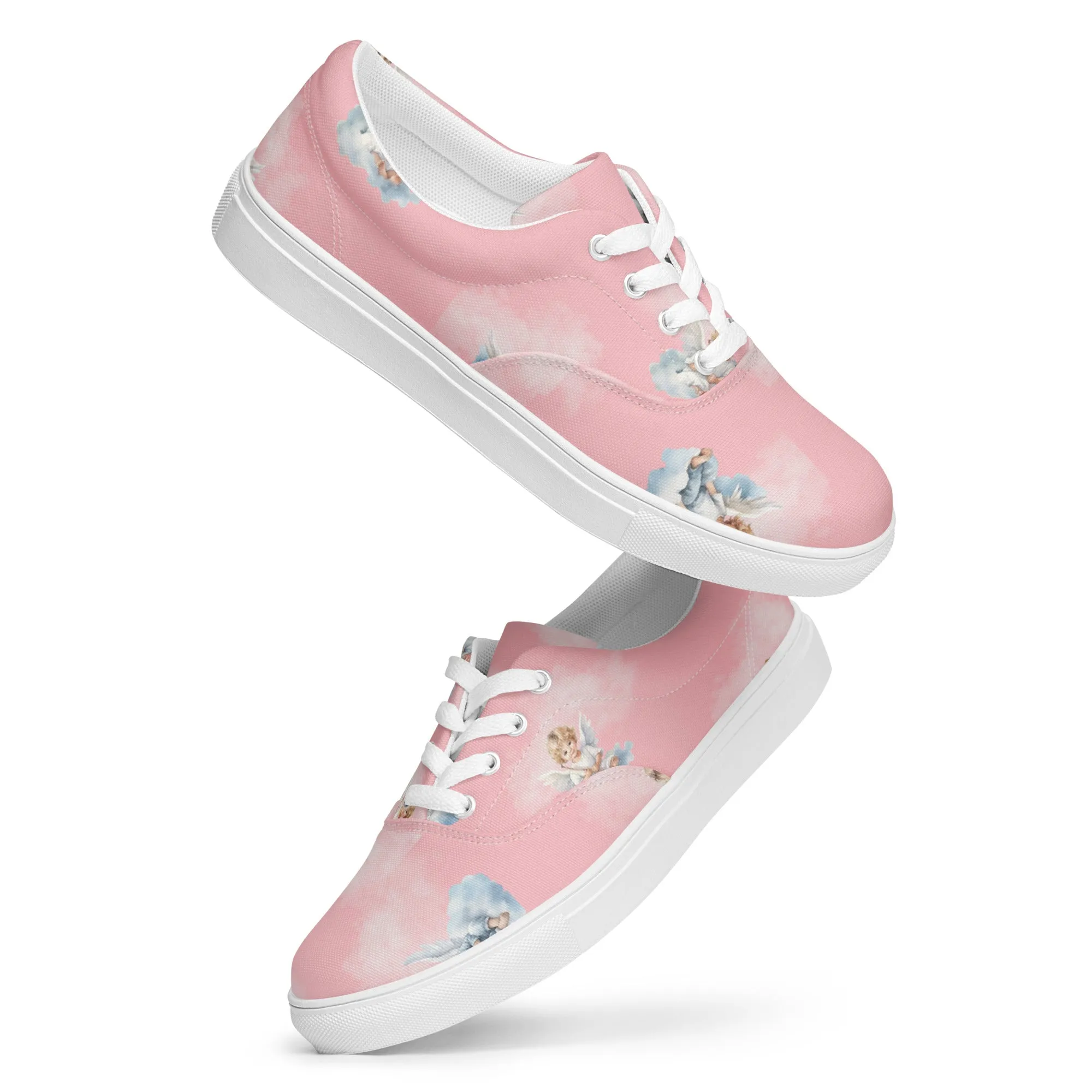 Women’s pink angel print canvas lace-up sneakers